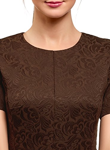oodji Ultra Mujer Vestido de Jacquard de Manga Corta, Marrón, ES 34 / XXS