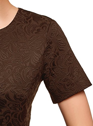 oodji Ultra Mujer Vestido de Jacquard de Manga Corta, Marrón, ES 34 / XXS