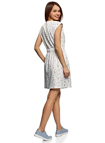 oodji Ultra Mujer Vestido de Lino con Mangas Cortas de una Sola Pieza, Blanco, ES 44 / XL