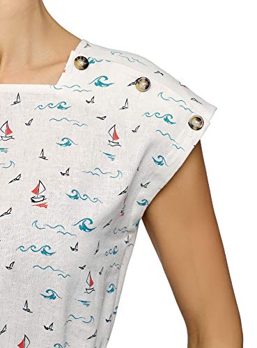 oodji Ultra Mujer Vestido de Lino con Mangas Cortas de una Sola Pieza, Blanco, ES 44 / XL
