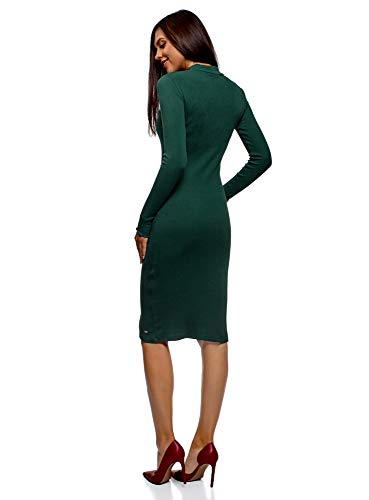 oodji Ultra Mujer Vestido de Punto con Cuello Mao, Verde, ES 34 / XXS