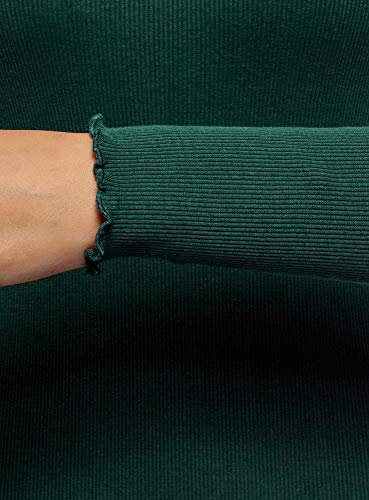 oodji Ultra Mujer Vestido de Punto con Cuello Mao, Verde, ES 34 / XXS