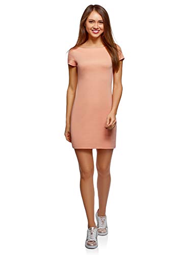 oodji Ultra Mujer Vestido de Punto con Escote Barco, Rosa, ES 42 / L