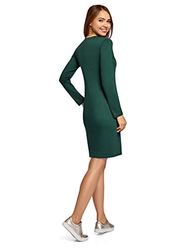 oodji Ultra Mujer Vestido de Punto con Mangas Largas, Verde, ES 36 / XS