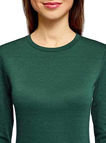 oodji Ultra Mujer Vestido de Punto con Mangas Largas, Verde, ES 36 / XS