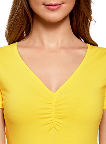 oodji Ultra Mujer Vestido de Silueta Ajustada con Escote en V, Amarillo, ES 36 / XS