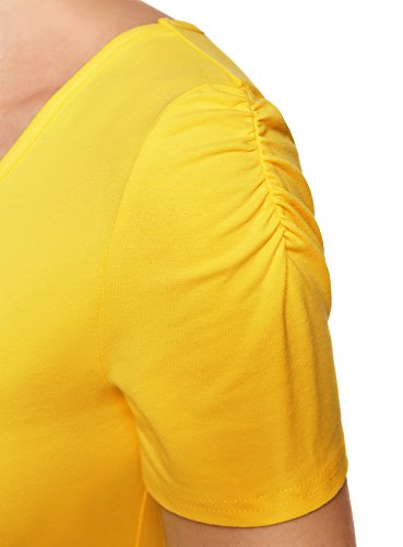 oodji Ultra Mujer Vestido de Silueta Ajustada con Escote en V, Amarillo, ES 36 / XS