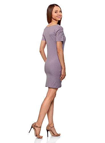 oodji Ultra Mujer Vestido de Silueta Ajustada con Escote en V, Morado, ES 40 / M
