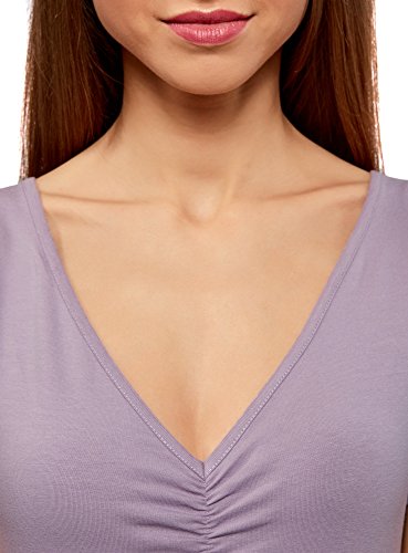 oodji Ultra Mujer Vestido de Silueta Ajustada con Escote en V, Morado, ES 40 / M