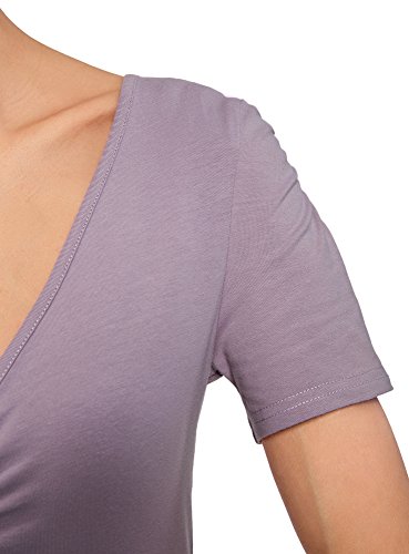 oodji Ultra Mujer Vestido de Silueta Ajustada con Escote en V, Morado, ES 40 / M