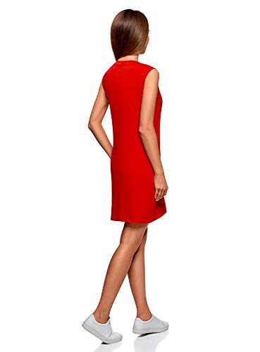 oodji Ultra Mujer Vestido de Tejido Piqué, Rojo, ES 34 / XXS