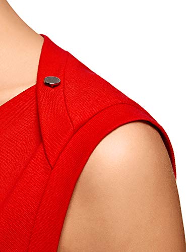 oodji Ultra Mujer Vestido de Tejido Piqué, Rojo, ES 34 / XXS