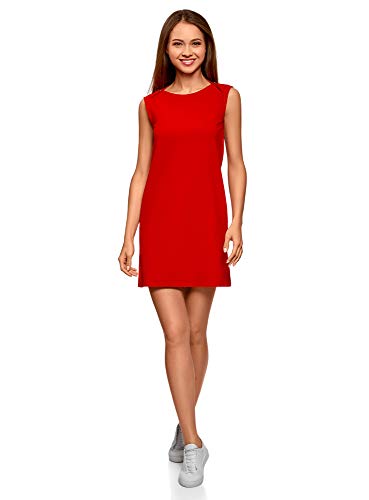 oodji Ultra Mujer Vestido de Tejido Piqué, Rojo, ES 34 / XXS