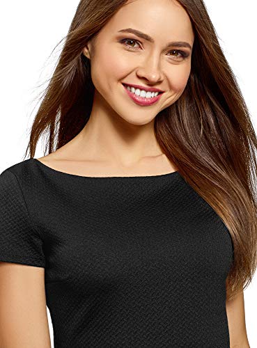 oodji Ultra Mujer Vestido de Tejido Texturizado con Escote Barco, Negro, ES 46 / XXL