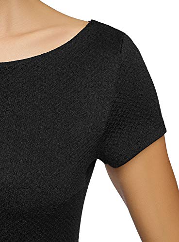 oodji Ultra Mujer Vestido de Tejido Texturizado con Escote Barco, Negro, ES 46 / XXL