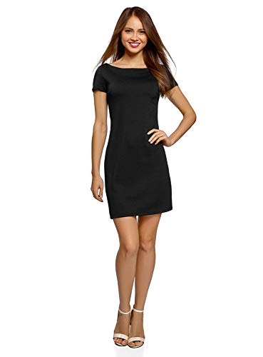 oodji Ultra Mujer Vestido de Tejido Texturizado con Escote Barco, Negro, ES 46 / XXL