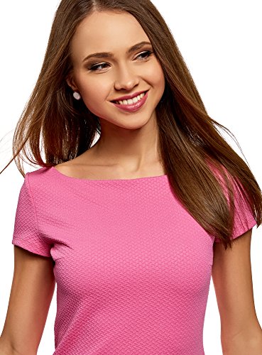 oodji Ultra Mujer Vestido de Tejido Texturizado con Escote Barco, Rosa, ES 42 / L