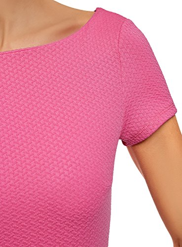 oodji Ultra Mujer Vestido de Tejido Texturizado con Escote Barco, Rosa, ES 42 / L