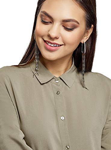 oodji Ultra Mujer Vestido de Viscosa Holgado, Verde, ES 36 / XS