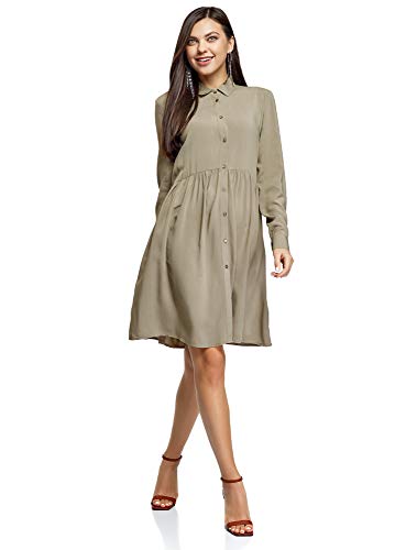 oodji Ultra Mujer Vestido de Viscosa Holgado, Verde, ES 36 / XS