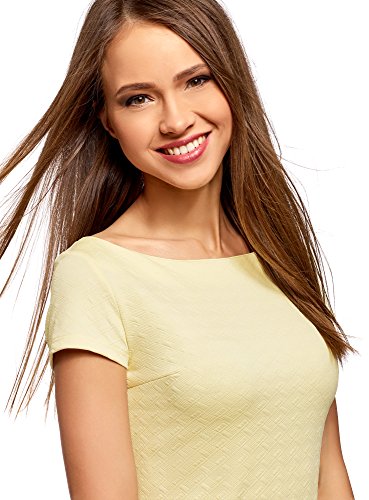 oodji Ultra Mujer Vestido del Tejido Texturizado con Escote Barco, Amarillo, ES 34 / XXS