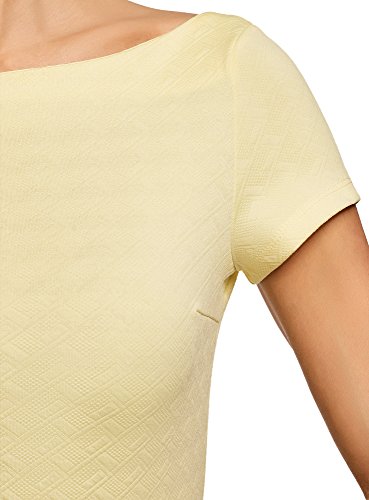 oodji Ultra Mujer Vestido del Tejido Texturizado con Escote Barco, Amarillo, ES 34 / XXS