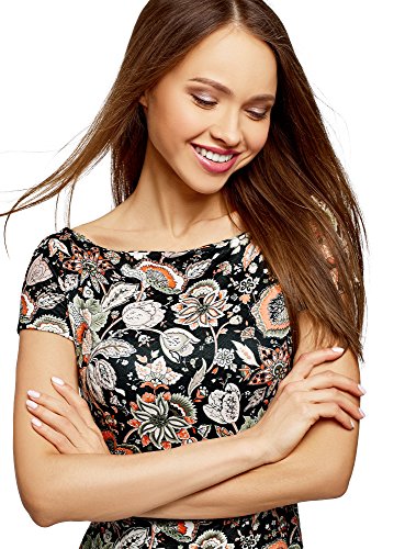 oodji Ultra Mujer Vestido del Tejido Texturizado con Escote Barco, Negro, ES 34 / XXS