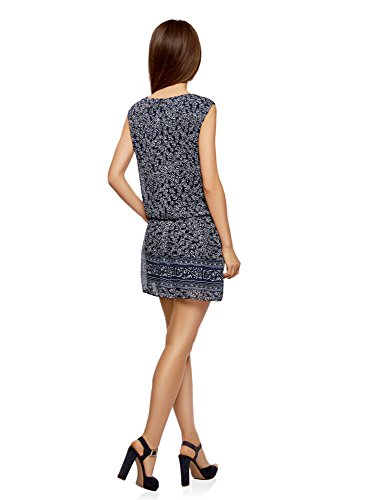 oodji Ultra Mujer Vestido Estampado de Gasa, Azul, ES 38 / S