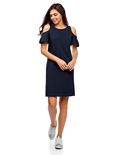 oodji Ultra Mujer Vestido Recto con Hombros Abiertos, Azul, ES 44 / XL