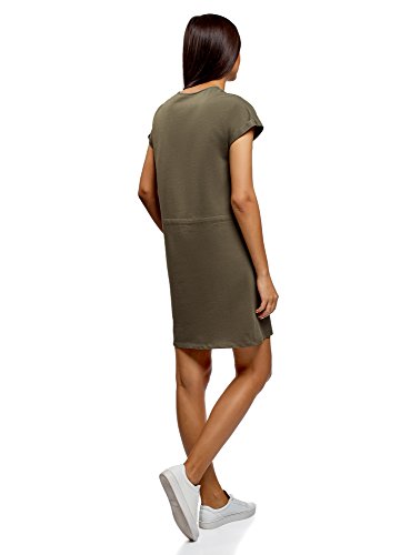 oodji Ultra Mujer Vestido Recto con Jaretas, Verde, ES 44 / XL