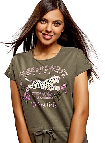 oodji Ultra Mujer Vestido Recto con Jaretas, Verde, ES 44 / XL