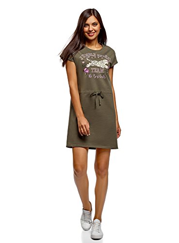 oodji Ultra Mujer Vestido Recto con Jaretas, Verde, ES 44 / XL