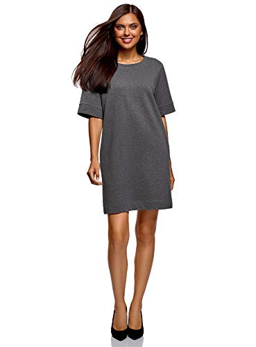 oodji Ultra Mujer Vestido Recto de Algodón, Gris, ES 42 / L