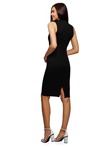 oodji Ultra Mujer Vestido Texturizado con Cuello Mao, Negro, ES 36 / XS