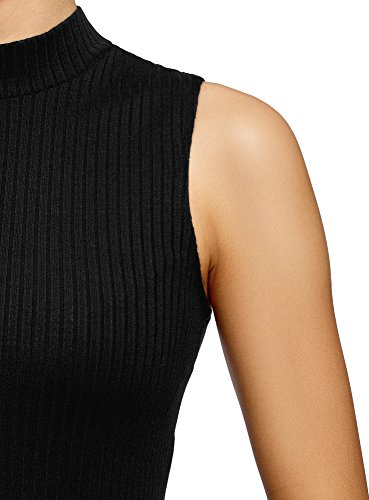 oodji Ultra Mujer Vestido Texturizado con Cuello Mao, Negro, ES 36 / XS