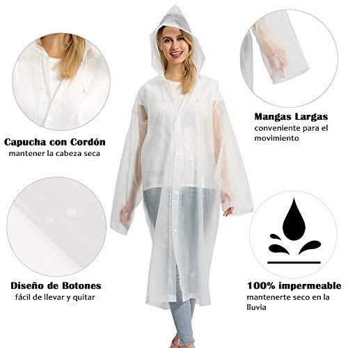 Opret Chubasqueros Impermeable (Paquete de 2), Ponchos Impermeables Capa Lluvia con Mangas y Capucha para Mujer y Hombre, Chubasquero Transparente