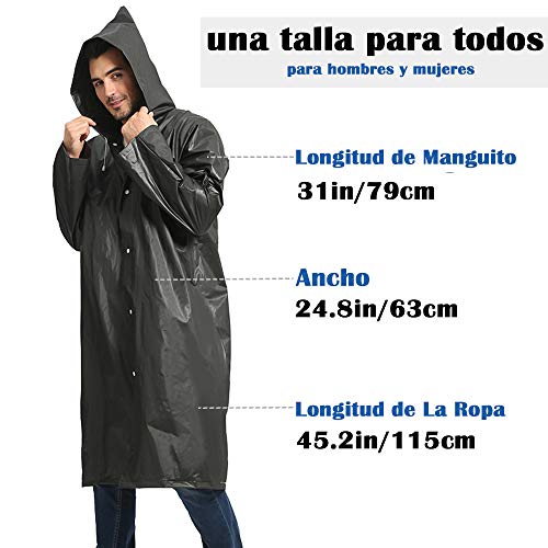 Opret Chubasqueros Impermeable (Paquete de 2), Ponchos Impermeables Capa Lluvia con Mangas y Capucha para Mujer y Hombre, Negro