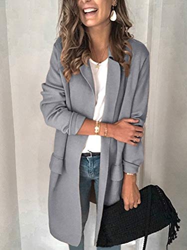 ORANDESIGNE Mujer Manga Larga Blazer Elegante Oficina Negocios OL Chaqueta Sólido Slim Fit Abrigo Cardigan Outwear Top Casual A Gris 40