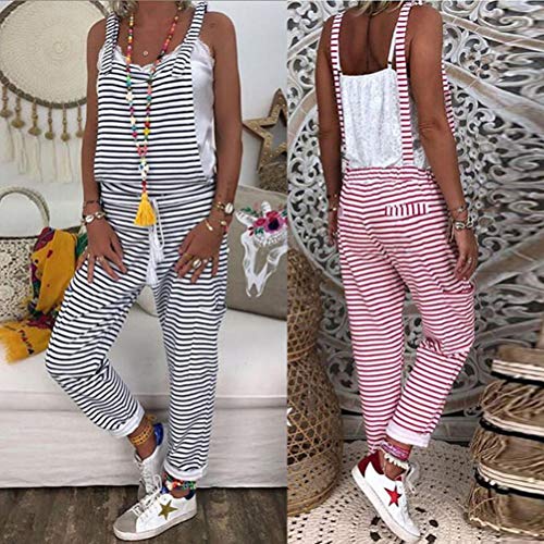 ORANDESIGNE Mujer Peto Elegante Casual Largo Suelto Mono Bolsillos Tirantes Fiesta Noche Oficina Pantalones Moda Rayas Jumpsuit Overalls Rojo ES 38