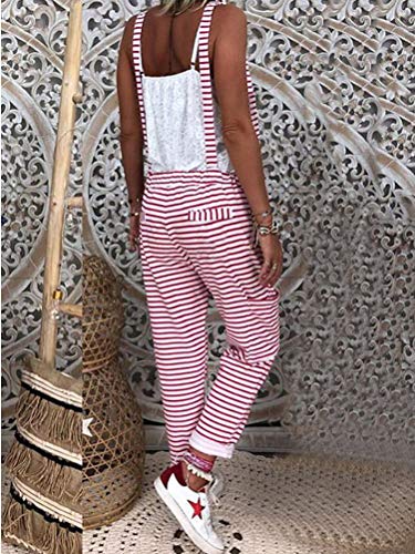 ORANDESIGNE Mujer Peto Elegante Casual Largo Suelto Mono Bolsillos Tirantes Fiesta Noche Oficina Pantalones Moda Rayas Jumpsuit Overalls Rojo ES 38
