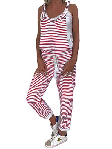 ORANDESIGNE Mujer Peto Elegante Casual Largo Suelto Mono Bolsillos Tirantes Fiesta Noche Oficina Pantalones Moda Rayas Jumpsuit Overalls Rojo ES 38