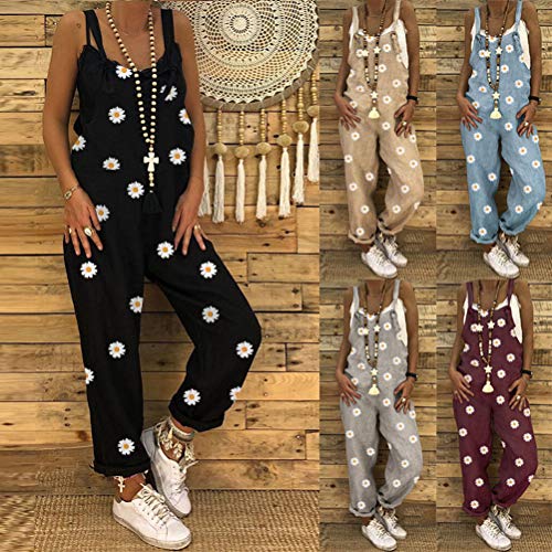 ORANDESIGNE Petos de Pantalones Largos Flores Playa Fiesta Noche Cóctel para Mujer Mono Casual E Gris S