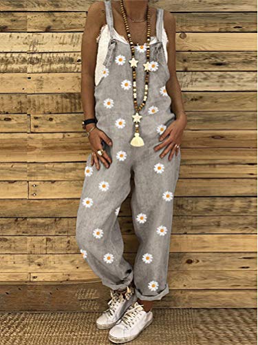 ORANDESIGNE Petos de Pantalones Largos Flores Playa Fiesta Noche Cóctel para Mujer Mono Casual E Gris S