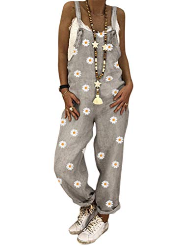ORANDESIGNE Petos de Pantalones Largos Flores Playa Fiesta Noche Cóctel para Mujer Mono Casual E Gris S