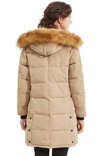 Orolay Abrigo de Plumón con Aislamiento para Mujer Chaqueta Acolchada de Invierno con Capucha de Piel Falsa Caqui X-Small