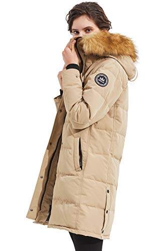 Orolay Abrigo de Plumón con Aislamiento para Mujer Chaqueta Acolchada de Invierno con Capucha de Piel Falsa Caqui X-Small