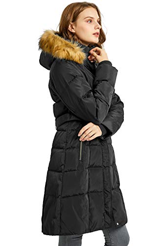 Orolay Chaqueta de Invierno Puffer de Plumas para Mujer con Capucha de Recorte de Piel Sintética Negro S
