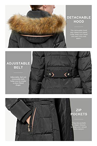 Orolay Chaqueta de Invierno Puffer de Plumas para Mujer con Capucha de Recorte de Piel Sintética Negro S