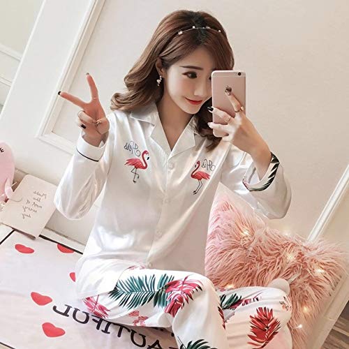 Otoño e Invierno Pijamas de satén para Mujer nuevos Traje de Manga Larga de Seda Pijamas de Mujer Conjunto de Mangas Completas XL