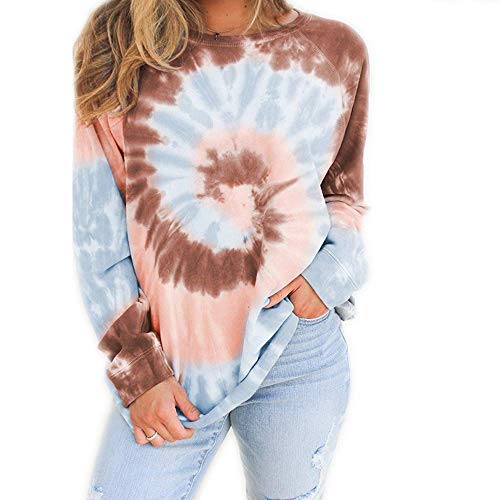 Otoño/Invierno Mujer Color Degradado Camiseta de Manga Larga Tie-Dye Top Suelto suéter de Cuello Redondo